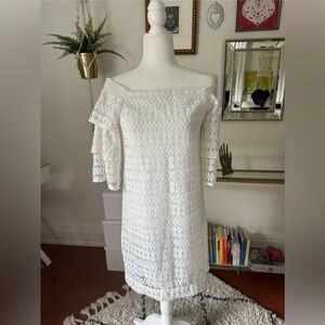 Trina Turk Off the shoulder white embroidered dress